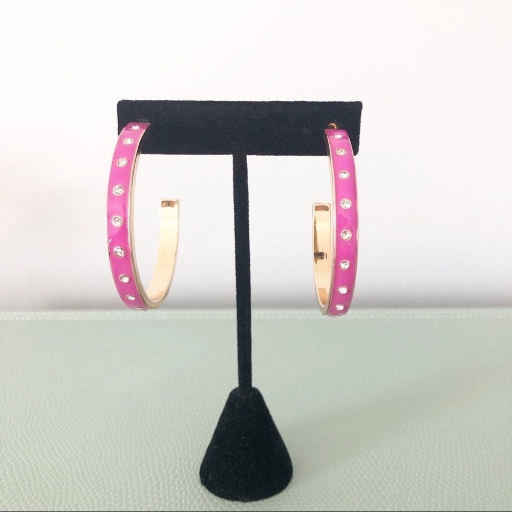 Free Press Pink-Gold-Rhinestone Big Hoops Earrings